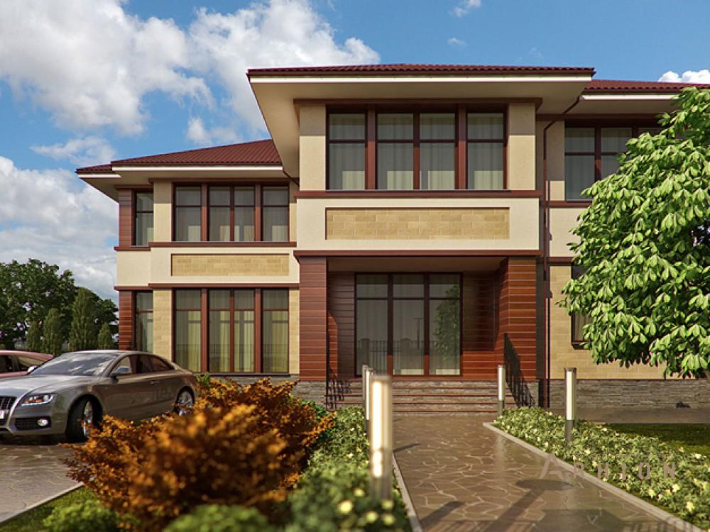 4. Проект двухэтажного дома в современном стиле с многоскатной кровлей, SOV-13, площадью - 409 кв c терассой, эркером